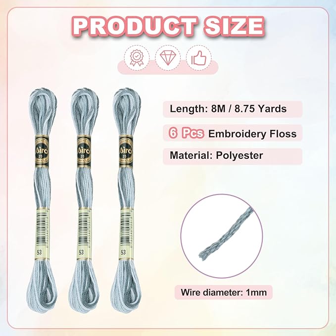 PATIKIL 6 Skeins Embroidery Floss, Polyester Embroidery Threads Bracelets String for Cross-Stitch Hand Embroidery, Gray White