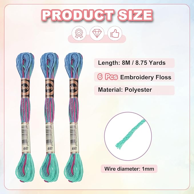 PATIKIL 6 Skeins Embroidery Floss, Polyester Embroidery Threads Bracelets String for Cross-Stitch Hand Embroidery, Green Blue
