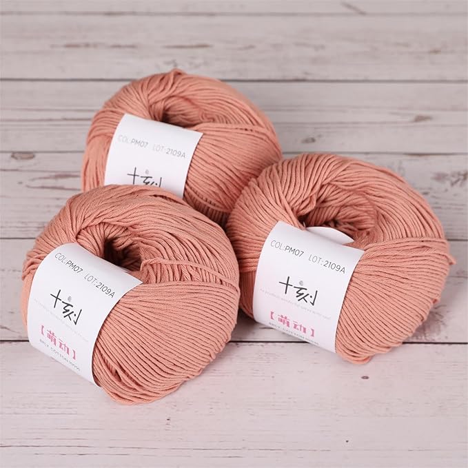 Fine Weight Knitted and Crocheted Cotton Yarn, 100% Long Staple Cotton Yarn, Baby Sports, 2 Packages of 100g/3.52oz (Per Skein 50g/162yds)-07 Pomelo Pink
