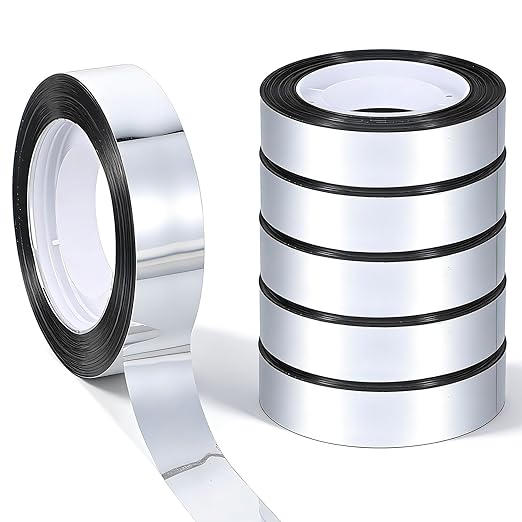 cobee 6 Rolls Mirror Tape, Silver 1.2 Cm Wide Decorative Tapes Self Adhesive, 25 M Washi Tape DIY Graphic Art Tapes for Tv Frame Wall Decor Crafts and Gift Box Wrapping