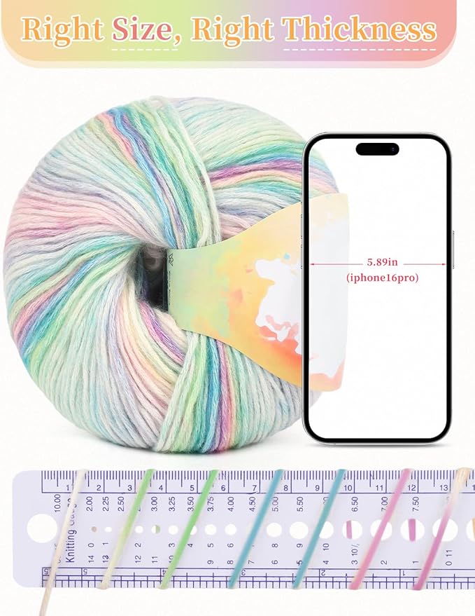 Coopay Yarn for Crocheting Knitting, Gradient Cake Yarns, 2 × 3.53oz - 240yds - 50% Cotton 50% Acrylic Ombre Yarns, Gradient Crochet Yarn for Blankets, Shawls, Scarves (203 Watercolor)