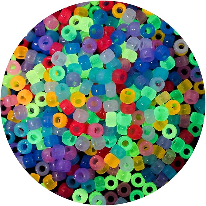 anpiwshjo pony beads 1100 pcs, glow in the dark plastic beads for crafts, hair braids and bracelets making, small