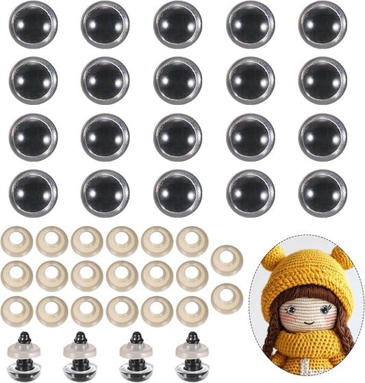 PATIKIL 12mm Safety Eyes, 20Pcs Realistic Doll Crocheting Safety Eyes with Washers for Decor Crochet Accessories Dolls Craft Halloween, Clear