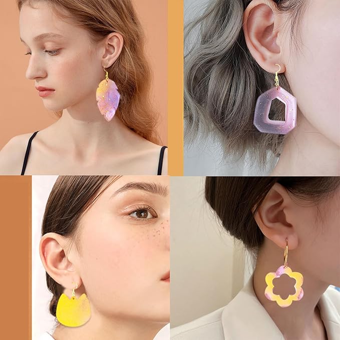104Pcs Geometric Resin Earring Molds Kit, Flower Shaped Earrings Silicone Mold for Epoxy Resin Dangle Drop Jewelry Molds Making Kit with 100 Earring Hook for Earrings Necklace Pendants (Irregular)