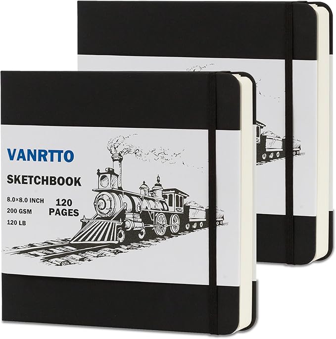 Hardcover Sketch Book, Square Sketchbook with 120LB/200GSM Thick Drawing Paper, 120 Pages/60 Sheets Sketch Pad for Adults and Kids, Large Mixed Media Sketchbook on 2 Pack 8x8 Inch