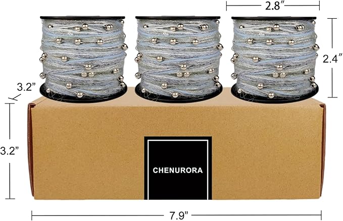Artisanal Yarn Collection Multifiber Fancy Yarn with Silver Beads for Knitting Crocheting Crafts DIY, Set of 3 Rolls (Dusty Blue & Silver Beads)