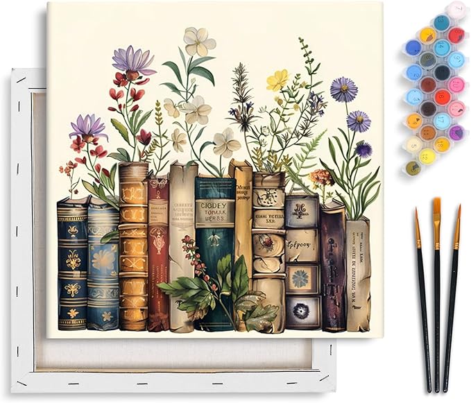Yezavesu Framed Paint by Numbers Kit for Adults Beginner, 12x12 Inch Book Paint by Numbers Without Easel, DIY Number Painting for Adults Flowers for Home Wall Decor Gift
