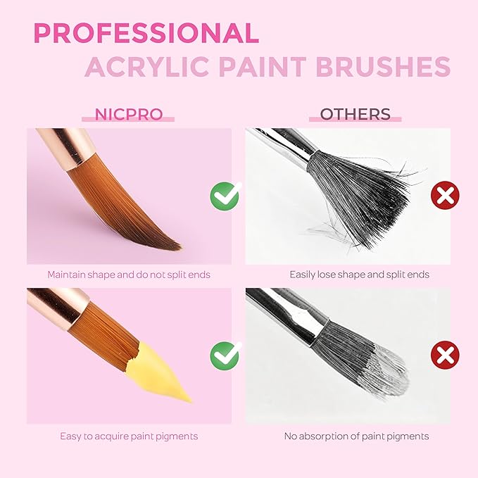 Nicpro 12pcs Artist Paint Brush Set, Aesthetic Pastel Paintbrushes Craft Paint Brushes for Acrylic Painting, Oil, Watercolor, Gouache, Tempera, Face, Body, Art Supplies for Artists and Beginners