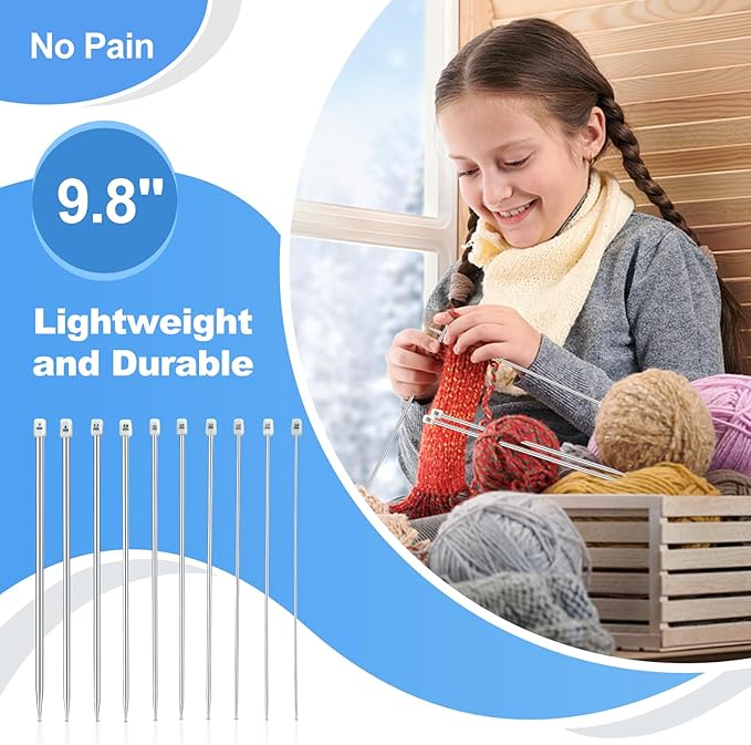 Katech Knitting Needles Set for Beginners, 9 Pairs Circular Knitting Needles Set and 22 Pcs Single Pointed Knitting Needle Set with Tote Bag Knitting Accessories Knit Supplies