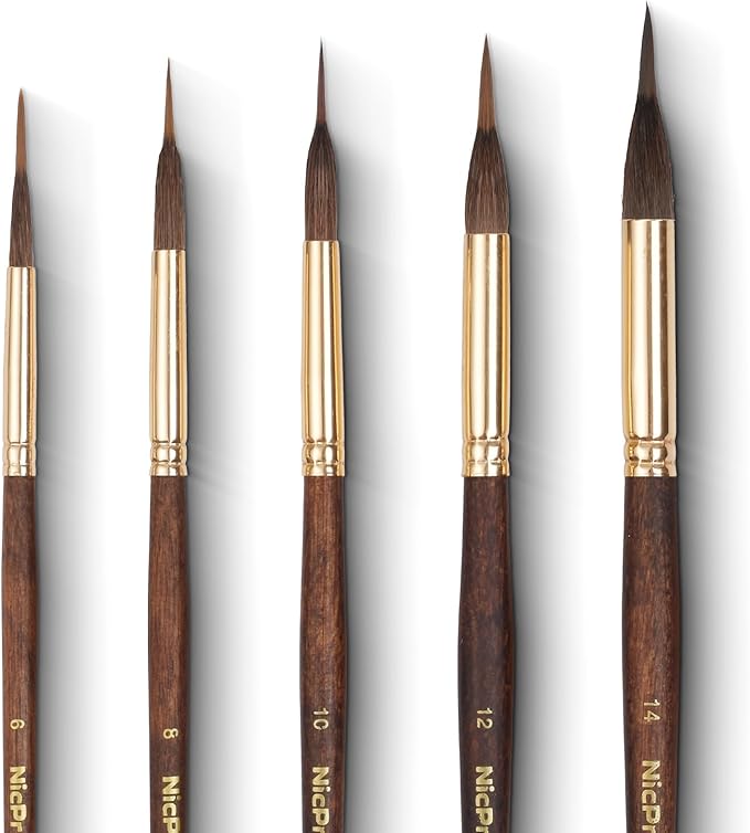 Nicpro 5 PCS Watercolor Brushes Professional, Extended Needle Point Brushes Set, Sable Paint Brushes with Synthetic Extra Long Tip for Fine Detailing - Watercolor Acrylic Gouache Inks Painting