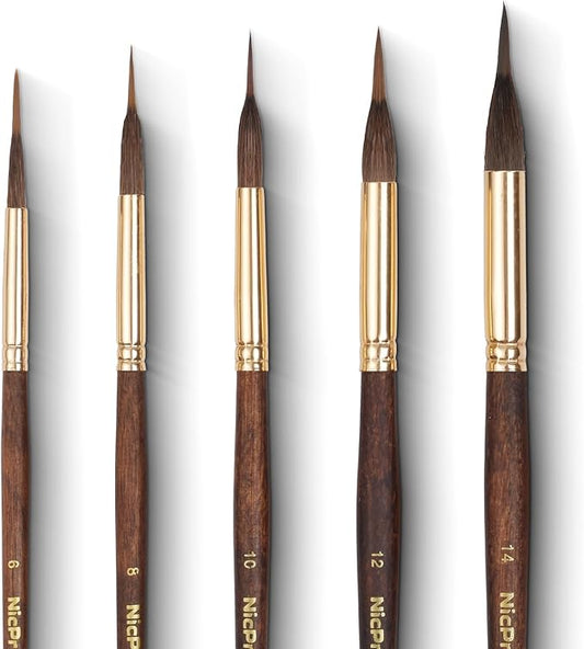 Nicpro 5 PCS Watercolor Brushes Professional, Extended Needle Point Brushes Set, Sable Paint Brushes with Synthetic Extra Long Tip for Fine Detailing - Watercolor Acrylic Gouache Inks Painting
