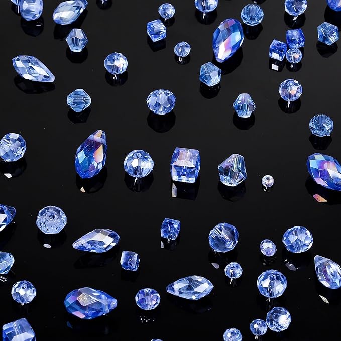 Song Xi 1500PCS Glass Beads for Jewelry Making, Assorted Faceted Crystal Beads Kit for Bracelet Earring Necklace, for DIY Clear and Iridescent Christmas Gift (AB Lake Blue) ﻿ ﻿