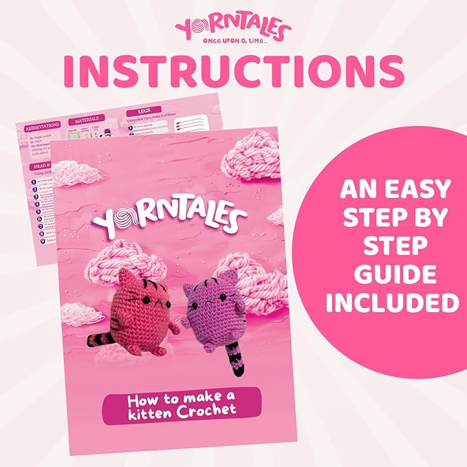 YarnTales DIY Pink Kitten Crochet Kit - Beginner Craft Kit with All Included Supplies & Video Tutorials - Great Valentine’s Day Gift for Teens & Adults