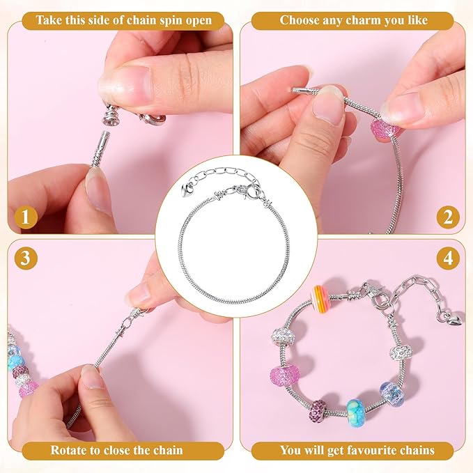 IANFAN 40 Pcs Snake Chain Bracelet Adjustable Snake Charm Bracelet with Heart Lobster Clasp Extender for Women Jewelry Making DIY Crafts Supplies, (7.87 Inch, Silver Stainless Steel)