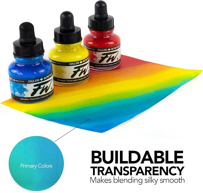 Daler-Rowney FW Acrylic Ink Bottle 3-Color Starter Set with Empty Marker - Acrylic Set of Drawing Inks for Artists and Students - Art Ink Calligraphy Set - Permanent Calligraphy Ink