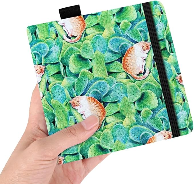 Mifuner Square 5.1X5.1 300gsm Watercolor Journal Hardbound 40pgs（20 Sheets Front Back 2 Textures） Travel Size for Calligrapher Colored Pencil Watercolor Sketch Handmade Cloth Cover Notebook Leaf Cat