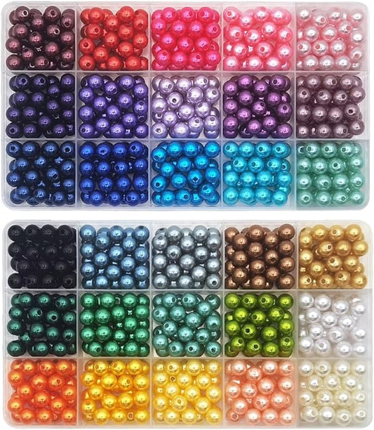 INSPIRELLE 900 Pieces 8mm Pearl Beads 30 Colors Plastic Spacers Beads for Jewelry Making and Crafting