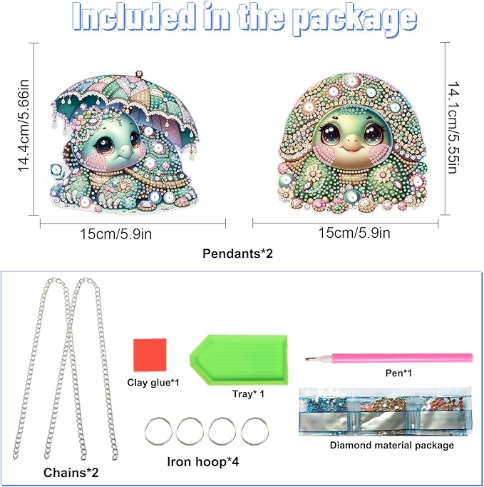 2 Pcs Cute Sea Turtle Diamond Painting Hanging Ornaments – 5D DIY Acrylic Pendant Kit with Irregular Shaped Gems, Mosaic Craft for Window & Wall Decor, Ocean-Themed Handmade Gift