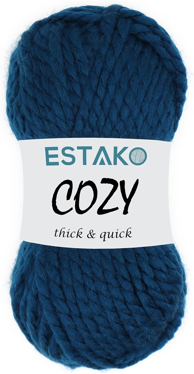 Estako Cozy Thick & Quick Yarn 20% Wool 80% Acrylic Soft Super Bulky Weight #6 Knitting and Crocheting Yarn 3.52 oz (100gr) 65 yds (60 m) (55132-Night Blue)