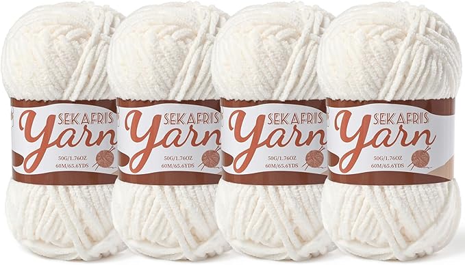 4 Pack Fluffy Velvet Yarn for Crocheting，Baby Blanket Yarn for Crocheting Soft，200g(262.4yds) Amigurumi Yarns，Plush Chenille Crochet Yarns，Puzzle Yarn for Crochet Weaving Craft(4 White)