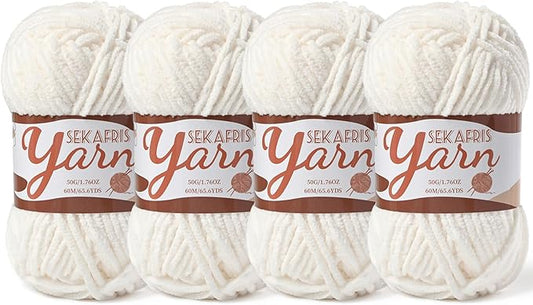 4 Pack Fluffy Velvet Yarn for Crocheting，Baby Blanket Yarn for Crocheting Soft，200g(262.4yds) Amigurumi Yarns，Plush Chenille Crochet Yarns，Puzzle Yarn for Crochet Weaving Craft(4 White)