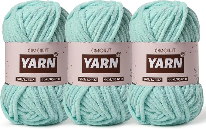 3 Packs Plush Chenille Chunky Crochet Yarn - Baby Yarn for Crocheting Soft - Velvet Yarns Knitting for Blankets Crafts - Fluffy Amigurumi Yarns 150g / 196.8yds (3 Aqua Green)