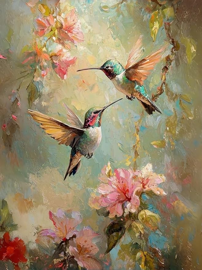 Mosaflare Paint by Numbers for Adults Beginner, Hummingbird Adult Paint by Number Kits on Canvas, DIY Acrylic Oil Easy Painting by Numbers for Home Wall Decor 12X16 inch (Without Frame)