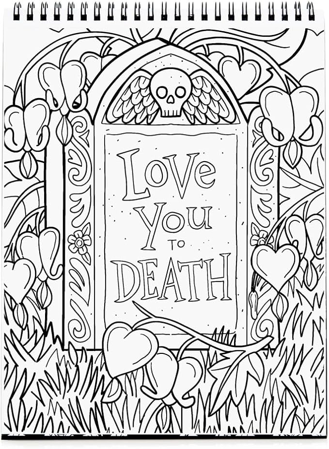 Conquest Journals Waiting for The Night Gothic Love Coloring Book, Goth Valentine's Day-Inspired Designs to Color, 30 Perforated Pages, Top-Spiral, Durable Bookboard-Wrapped Back Cover, 8'' x 10.5''