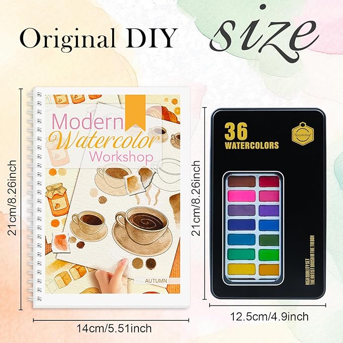 5Pcs Watercolor Workbook with 36 Paint Colors, Water Coloring Book for Adult with 60 Patterns, Beginner-Friendly Watercolor Workbooks for Beginners with 36 Paint Colors, Stress - Relieving Gift