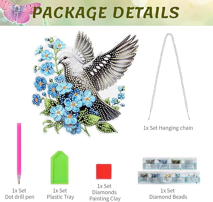 Tumwisk Diamond Painting Kits for Adults,Pigeons and Flowers Diamond Painting, Diamond Art Kits, Crafts for Adults, Hanging Wall Art Sign Ornaments Home Garden Wall Door Hanging Decoration