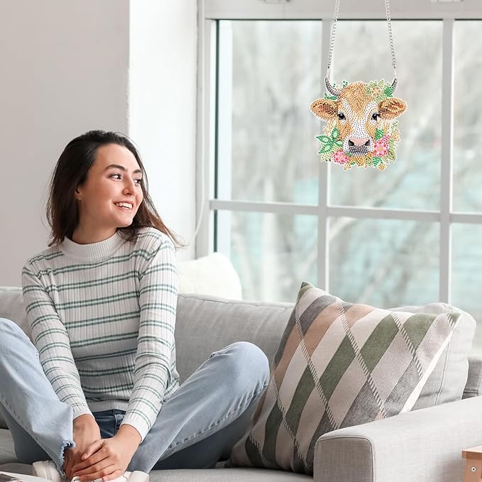 AiYuanzsh DIY 5D Cow Diamond Painting Hanging Sign, Special Shaped Crystal Rhinestone Wall Art Ornament for Door, Home and Garden Decoration, Diamond Art Window Suncatchers Pendant