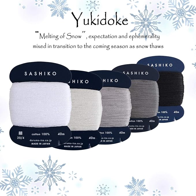 DARUMA Sashiko Thread 100% Cotton Card Type (43.7 yd) x 5 Colors with English Manual, Sewing & Embroidery Value Set with Gift Package(Thin, Yukidoke)