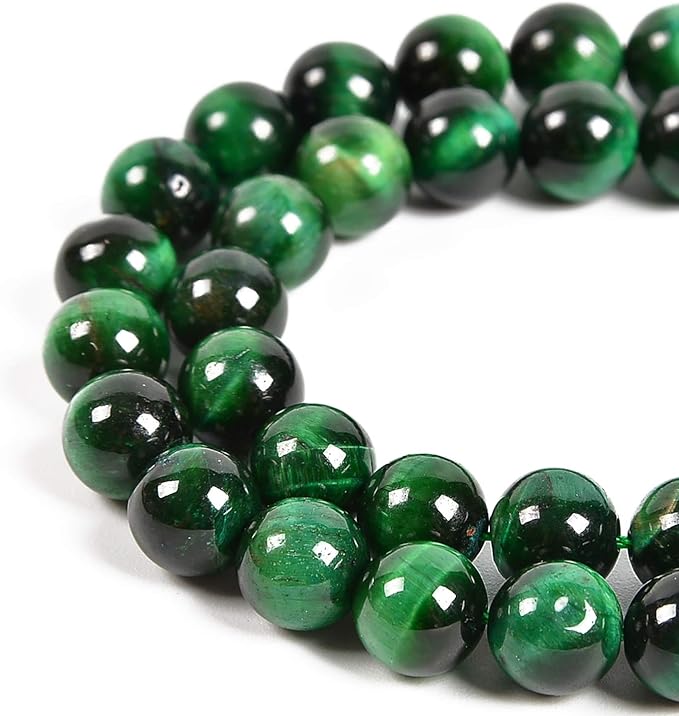 45pcs 8mm Natural Green Tiger's Eye Gemstone Round Spacer Loose Stone Beads for Jewelry Making 15.5" 1 Strand (Green Tiger's Eye, 8mm 45Beads)