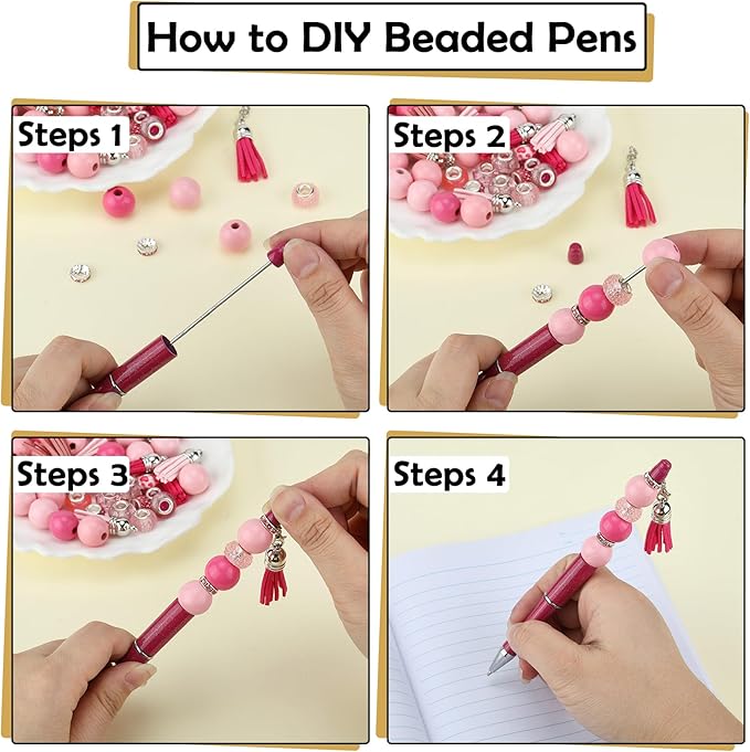 12pcs Valentine's Day Beadable Pens Bulk Pens for Beads Beaded Pen Kit for Students Teacher Office Supplies and DIY Valentines Day Gifts(Pink)
