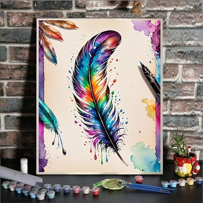 ldazao Paint by Numbers Kit for Adults Feather Adult Paint by Number Kits Canvas Painting Kit for Beginner Adults' Paint-by-Number Kits Oil Painting Kits for Gift Home Wall Decor 16x20 Inch