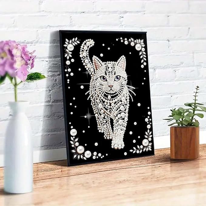 GEMFAMILY 5D Diamond Pearl Painting Kits for Adults Beginners, Special Shape Diamond Art Kits for Animal Cat,DIY Diamonds Art Pearl Painting for Home Walls Decor 12 x 16 inch