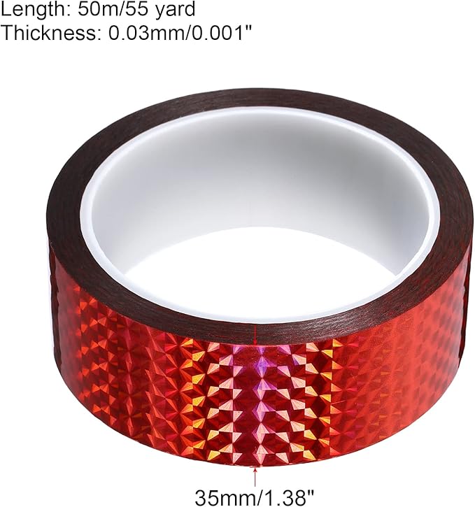PATIKIL Prism Tape 1.4 Inch x 55 Yards, Holographic Metalized Reflective Adhesive for Detailing Accent Wall Decor Art, Red