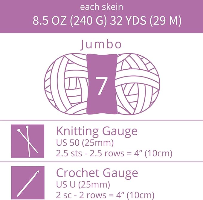 Chunky Chenille Yarn for Crocheting/Arm Knitting, Super Soft Jumbo Knit Blanket Yarn Light Purple 8 Pack (32 yds, 8.5 oz Each Pack)
