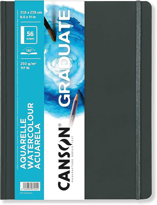 CANSON Graduate Book, Sketchbook, Double-Sided: Cold Pressed and Fine Grain, 250gsm, Sketchbook Hardcover, 8.5x5.5 Inches, White, 56 Sheets