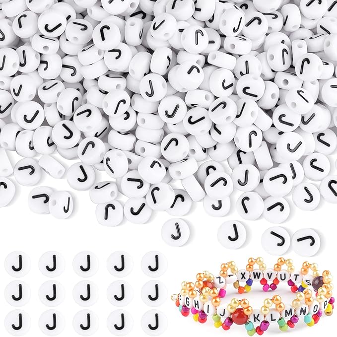 1500pcs Letter J Beads Bulk, Letter Beads, Alphabet Bead for Friendship Bracelets, Jewelry Making Supplies,DIY Making Kit