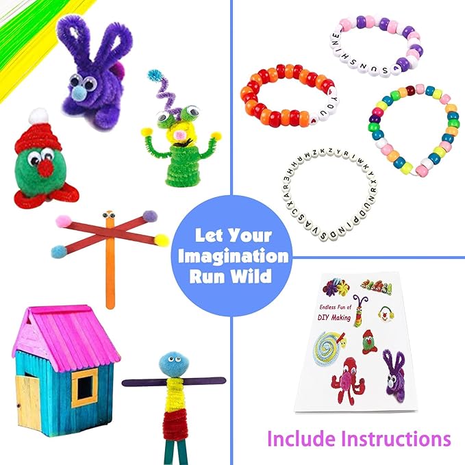 VLUSSO 3000Pcs Arts and Crafts Supplies for Kids Girls 8-12 Craft Kit with Pipe Cleaners Beads Crafts for Kids DIY School Supplies Set Crafting Box for Girls Boys Age 4-6, 6-8, 8-12 Years Gifts