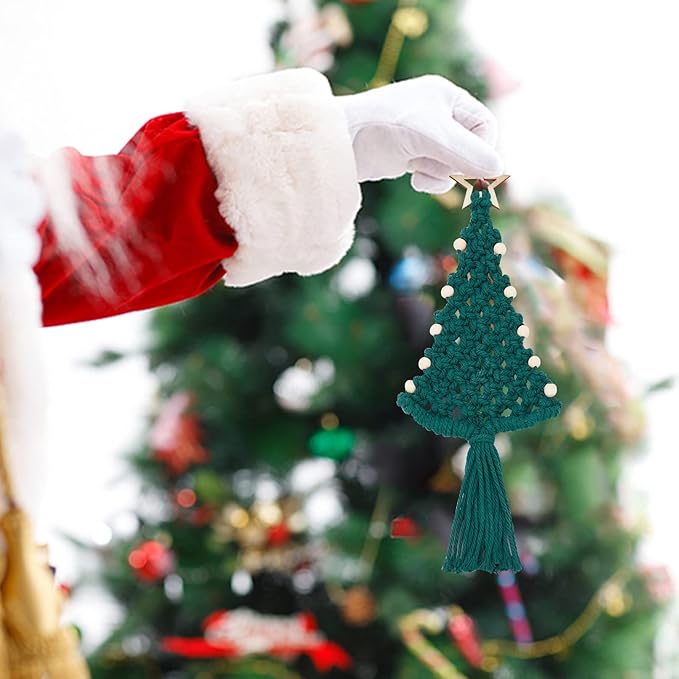 FREEBLOSS 4 Set Christmas Tree Macrame DIY Kit for Beginners Christmas Tree Hanging Ornaments for Holiday Wall Hanging, Come with Step by Step Tutorial