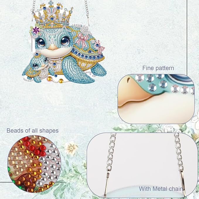 TDFERAN Diamond Pinting During Sea Turtles Diamant Art Hanging Sign Onament Animal Pendants Wind Chimes Wall Hanging in Living Room Dorridor Diamond Art Hanging Sign Onamen Hanging Diamant Craft