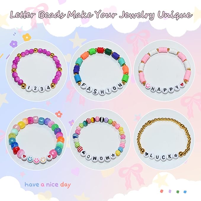 Amaney 1600pcs Acrylic Letter Beads - 4x7mm White, A-Z 31 Styles for Jewelry Making Bracelets, Necklaces, Key Chains