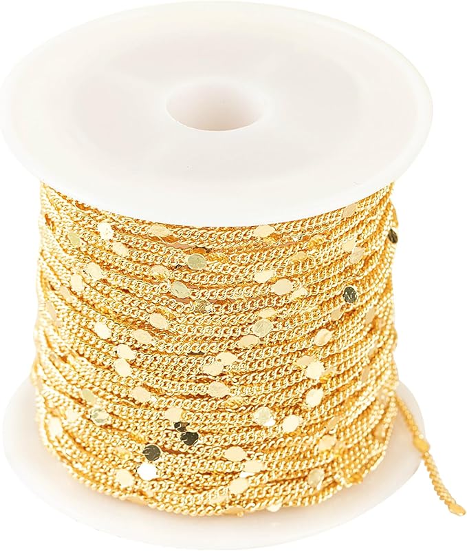 Jabogrii 32.8 Feet 18K Gold Plated Brass Jewelry Making Chains Flat Round DIY Necklace Bracelet Chain for Jewelry Making
