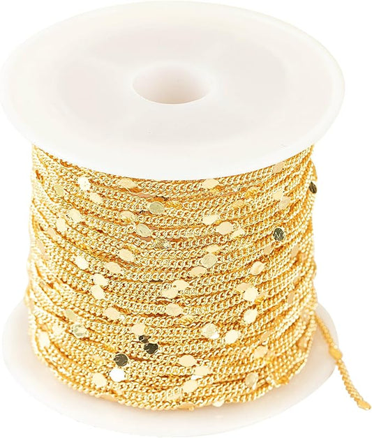 Jabogrii 32.8 Feet 18K Gold Plated Brass Jewelry Making Chains Flat Round DIY Necklace Bracelet Chain for Jewelry Making