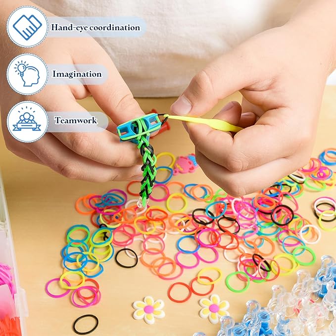 uxcell 600Pcs Loom Rubber Band, Bracelet Making Refill Kit Elastic Loom Band with 25Pcs S-Clips and 1Pcs Crochet Hooks for Weaving DIY Handcrafts, Dark Green