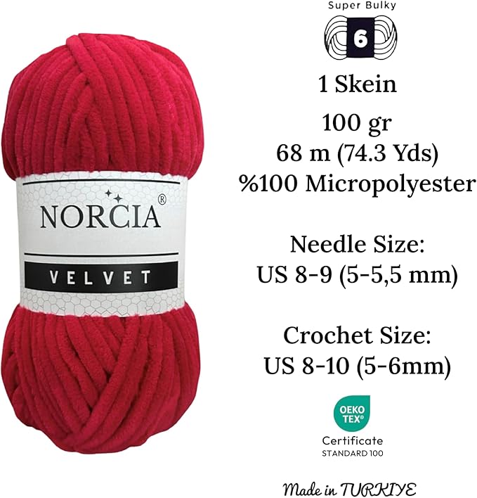 Soft Velvet Yarn Chenille Yarn for Crocheting Baby Blanket Yarn for Knitting Amigurumi Yarn Fancy Yarn for Crochet Weaving Craft (Red, 3 Skeins)