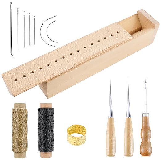 Wood Book Binding Cradle, Book Binding Kits Include Bookbinding Awl, Waxed Thread, Needle, Portable and Easy Store Hole Punching Supplies for DIY Crafts Scrapbook