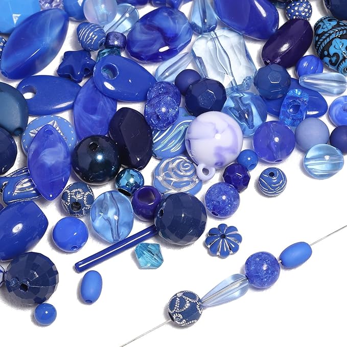 7.5 OZ Assorted Vintage Acrylic Beads for Jewelry Making, Song Xi Unique Flower Rose Czech Beads for Bracelet Earrings, Bohemia Style, Bulk, DIY Holiday Gift (240-260 PCS, Royal Blue)